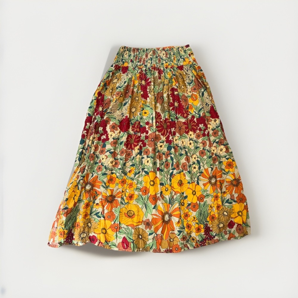 Natural Life Skirt Size M Floral Boho Maxi Pull On Cottage Smocked NWT Side Slit - Picture 5 of 6